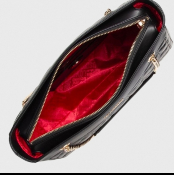 *SOLD* Love Moschino Quilted Hearts Shopper Tote XL Vegan Leather, black - Picture 4 of 12